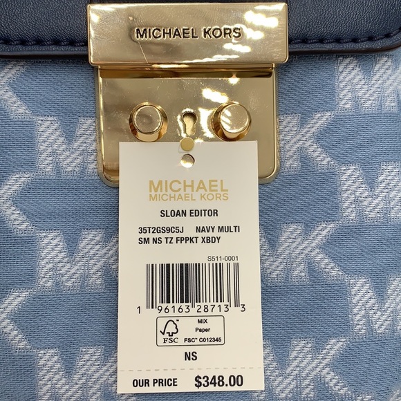 MICHAEL KORS SLOAN EDITOR SMALL NS  TOP ZIP FLAP PACKET PHONE XBODY NAVY MULTI - Picture 16 of 16